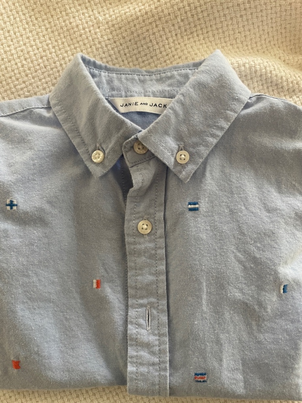 Janie and Jack Light Blue Embroidered Short-Sleeve Button-Down Shirt